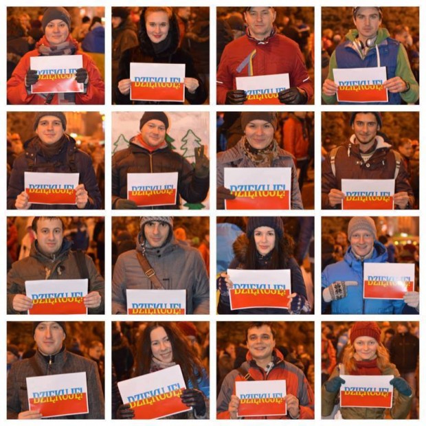 Українці провели флешмоб подяки полякам за підтримку Євромайдану