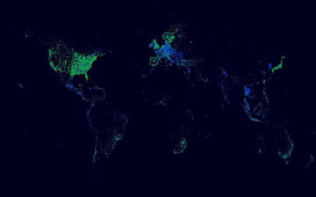 Світова карта чекінів у Facebook: Україна   чорна пляма