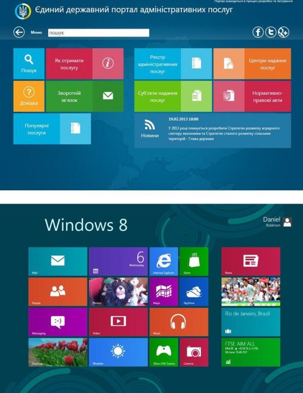 Мінекономрозвитку використало дизайн Windows 8 для свого сайту (оновлено)