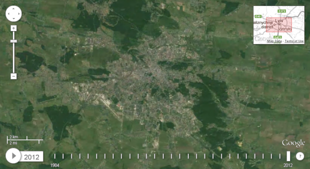 Google показав як змінювався вигляд України з космосу з 1984 по 2012 роки