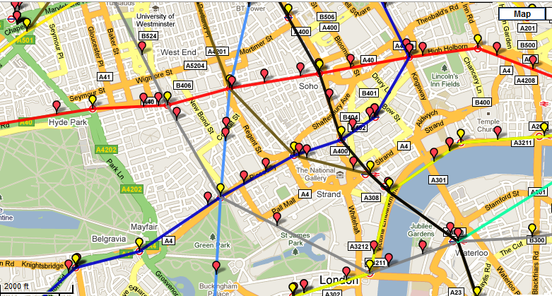 Потяги лондонського метро на карті в режимі реального часу
