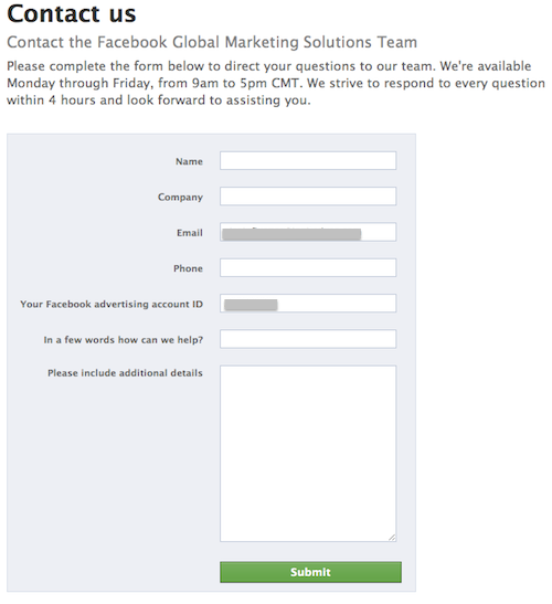 Facebook додає контактну форму до панелі рекламодавця