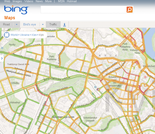 Microsoft запустив перегляд заторів на картах Bing в Україні