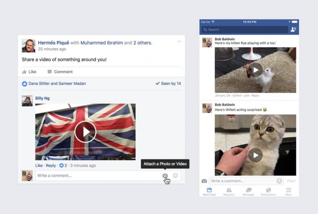 Facebook дозволив користувачам додавати відео в коментарі