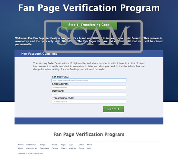 Увага, у Facebook немає «Fan Page Verification Program», це фішинг