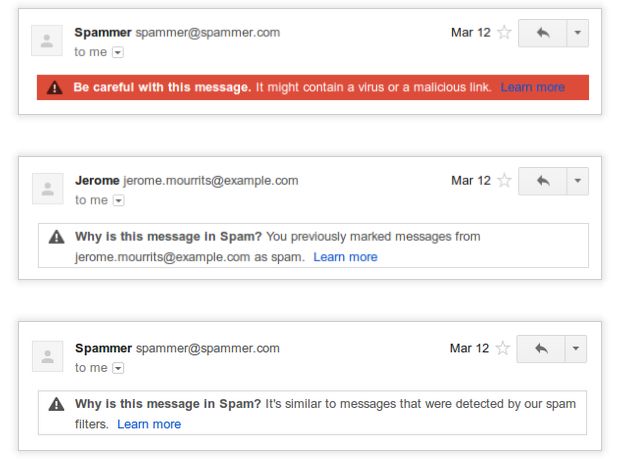 Gmail пояснить, чому відправляє листи у спам