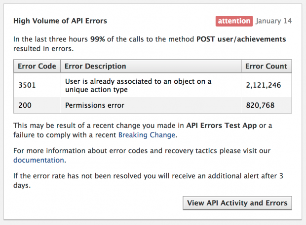 Facebook сповіщатиме розробників додатків про  API помилки