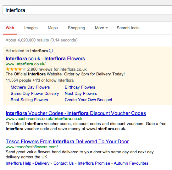 Google видалив магазин Interflora.co.uk з пошукової видачі за проплачені лінки