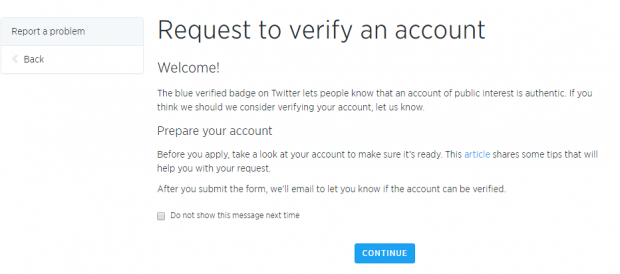 Twitter дозволив верифікувати екаунти за допомогою онлайн форми