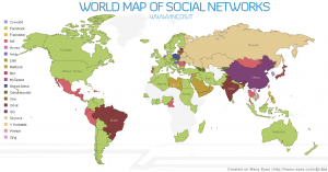 Карта поширення найпопулярніших соціальних мереж світу