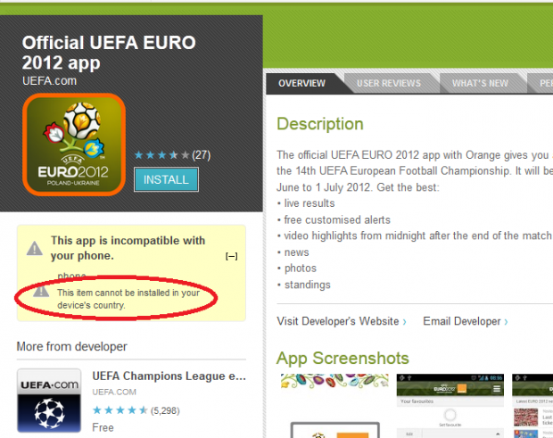 Офіційний додаток EURO 2012 не працює в Україні
