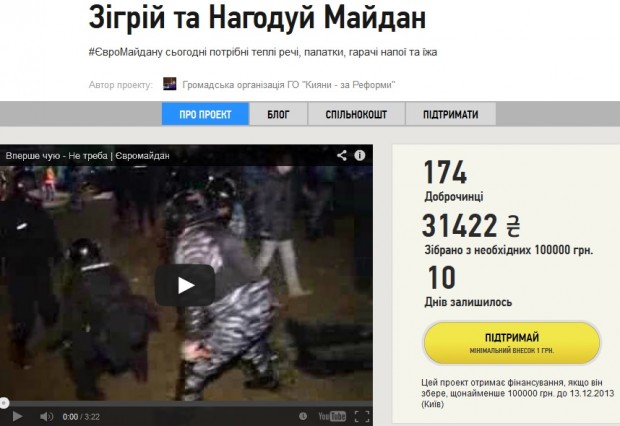 Менше, ніж за добу в інтернеті зібрали на #Євромайдан 32 тис грн